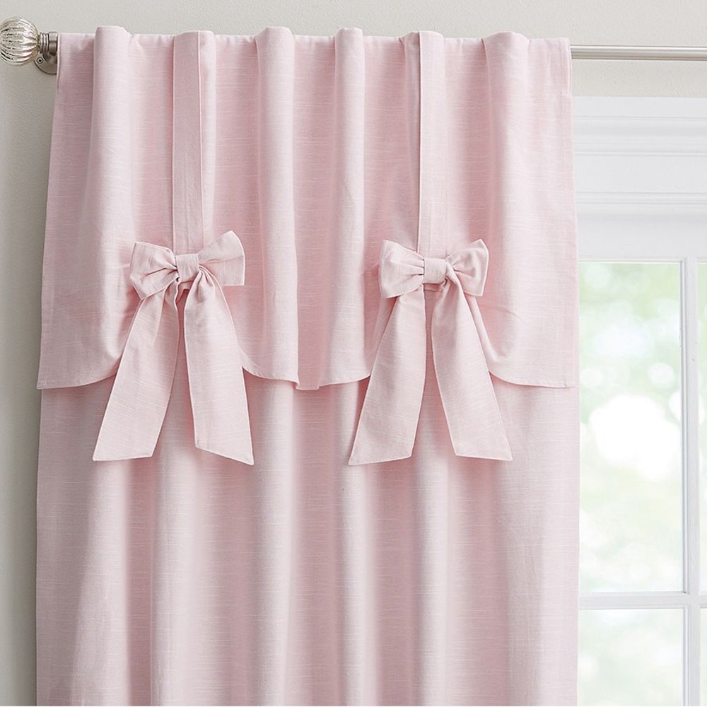 Pottery Barn Evelyn Linen-Blend Bow Valance Blackout Panel Curtains 44"Wx63"L - Picture 2 of 11